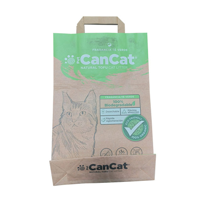 Biyobozunur Çok Katmanlı Kraft Kağıt Torbalar 5kg Tofu Kedi Kumu Paketleme Çantası