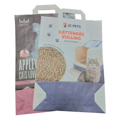 Gres Kağıdı Kömür Kedi Kumu Biyobozunur Kraft Çanta Saplı Çift Katmanlı