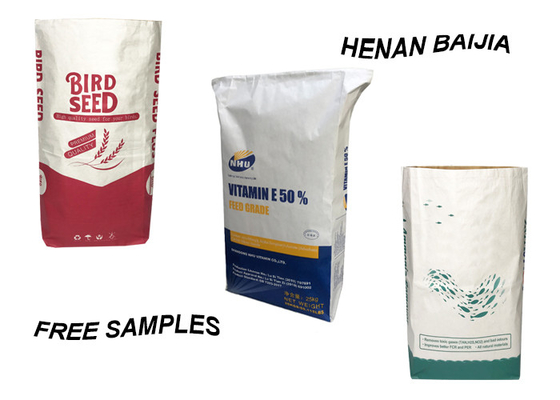 Yapıştırılmış Gıda Sınıfı Çok Duvarlı Kraft Kağıt Torbalar 20kg 25kg Sodyum Sitrat Hayvan Yemleri